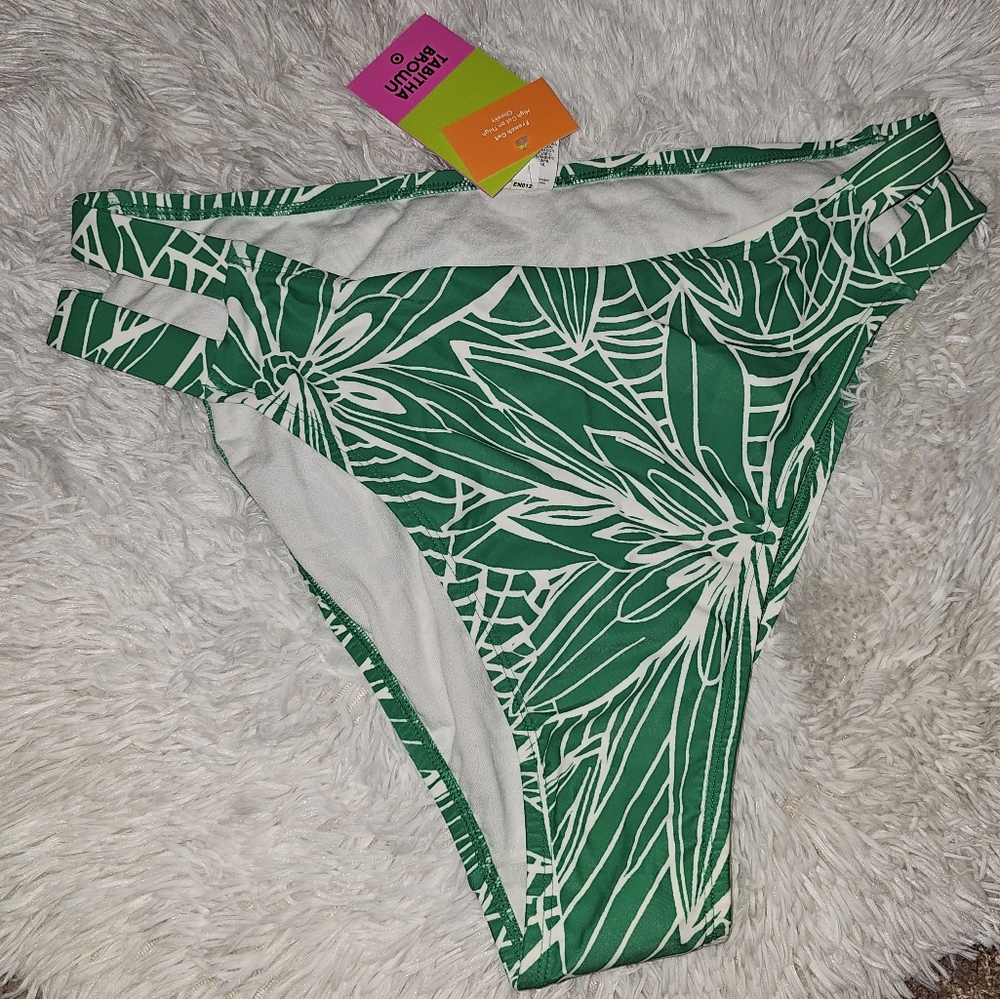 Green Floral Print Cutout Bikini Bottom